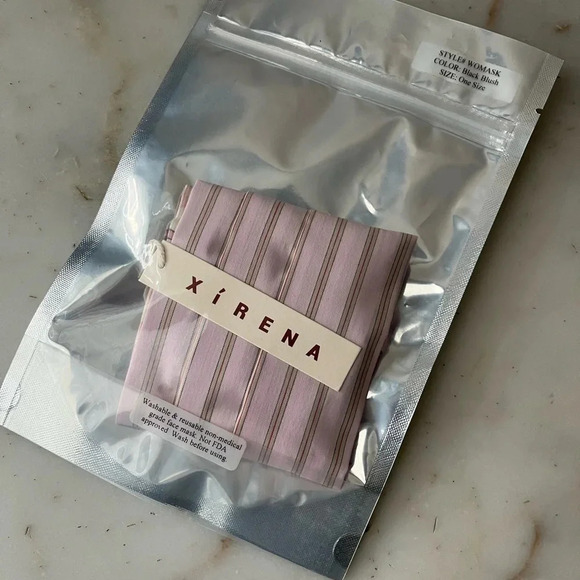 Xirena Women’s Face Mask Cloth Fabric Stripe New NWT Pink - Picture 2 of 3